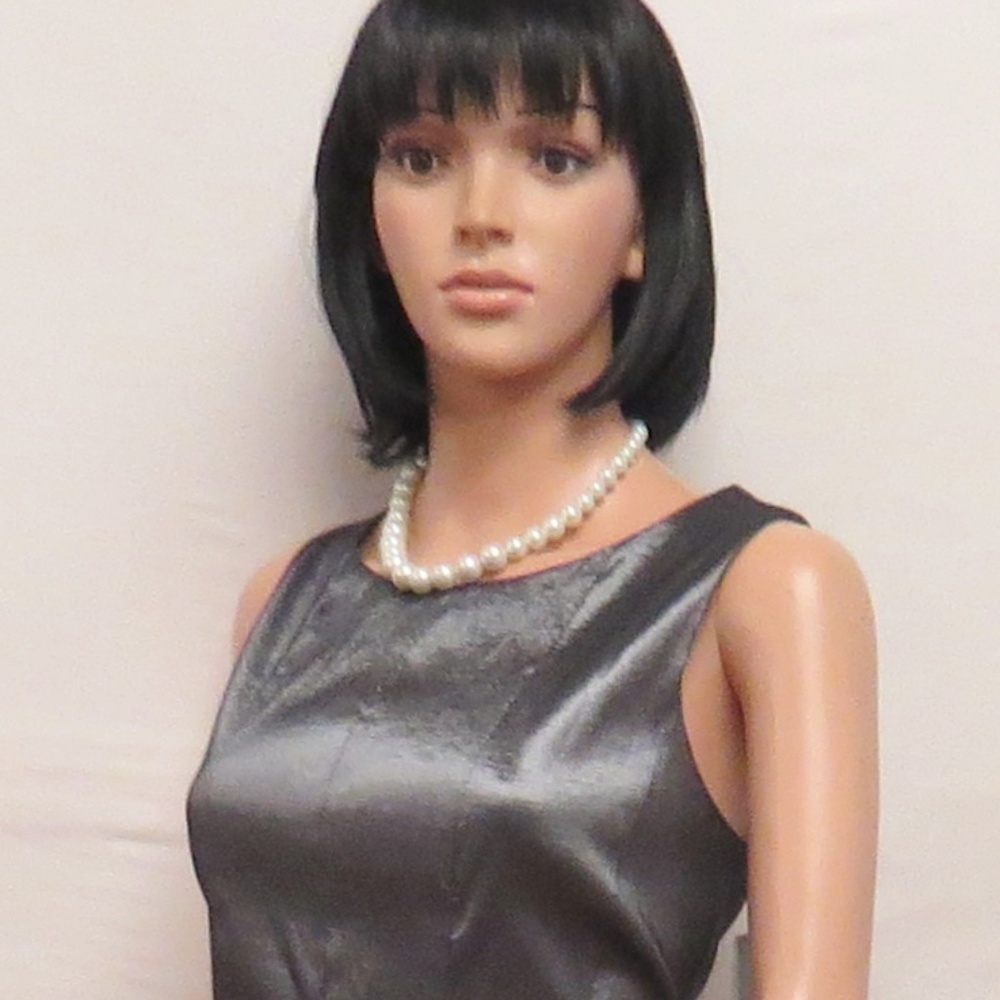 LESLIE FAY Gunmetal Gray Beaded Poly Satin Social Dress 8